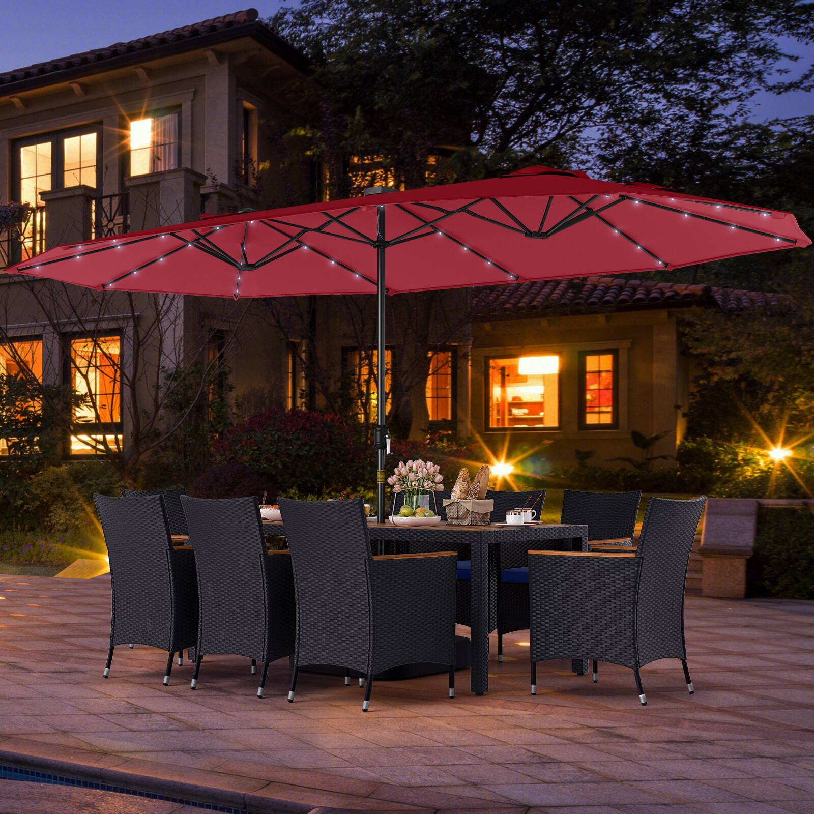 Alt View 1. Gymax - Gymax 11 PCS Patio Dining Set w/ 15ft Double-Sided Patio Umbrella (Base Included) Wine - Wine.