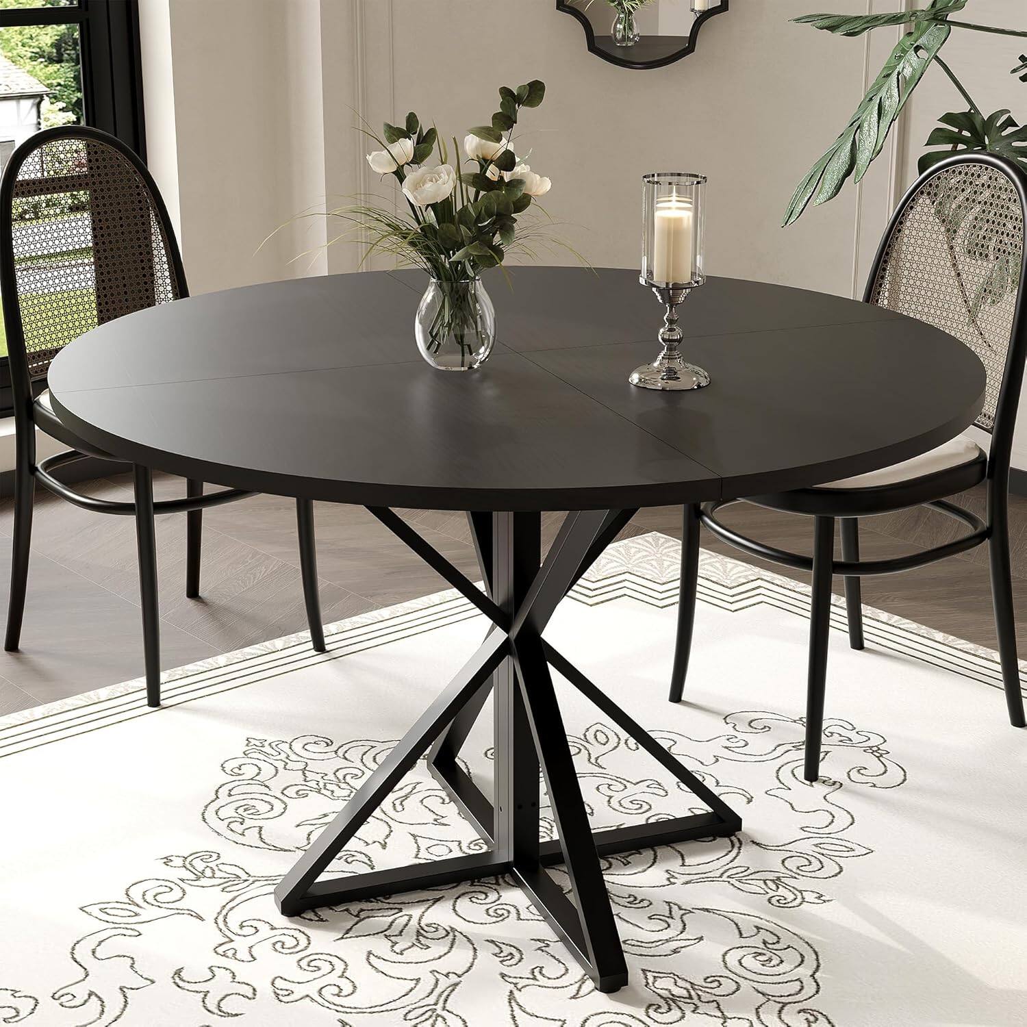 Alt View 2. Jojoka - Kitchen Table Round Dining Table for 4 47 inch Farmhouse Kitchen Table Circle Dinner Table - Multiple colors.