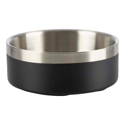 Front. PetMaker - Set of Two 32oz Double Wall Insulated Stainless Steel Dog Bowls - Silver/Black.