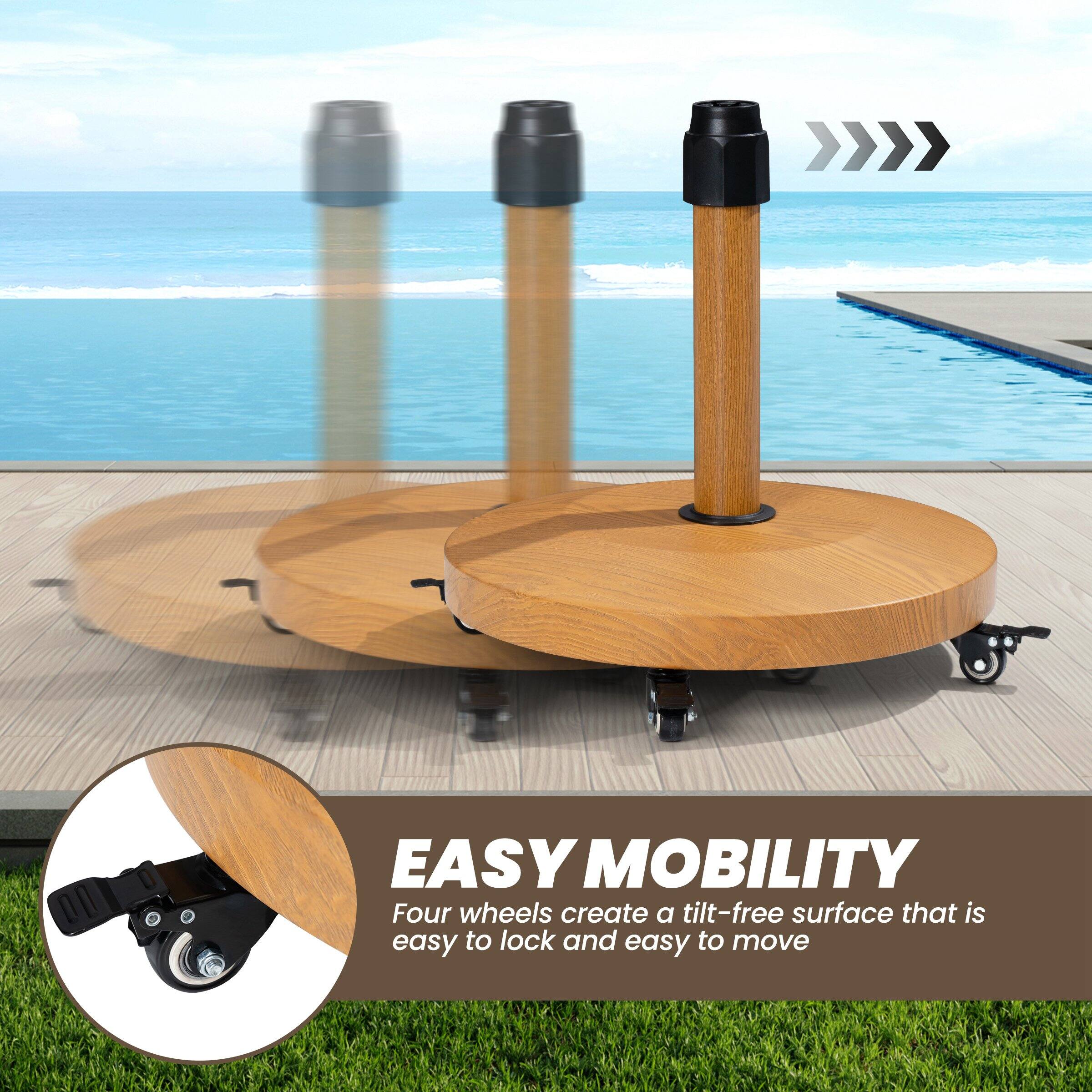 EASY MOBILITY  
Four wheels create a tilt-free surface that is easy to lock and easy to move