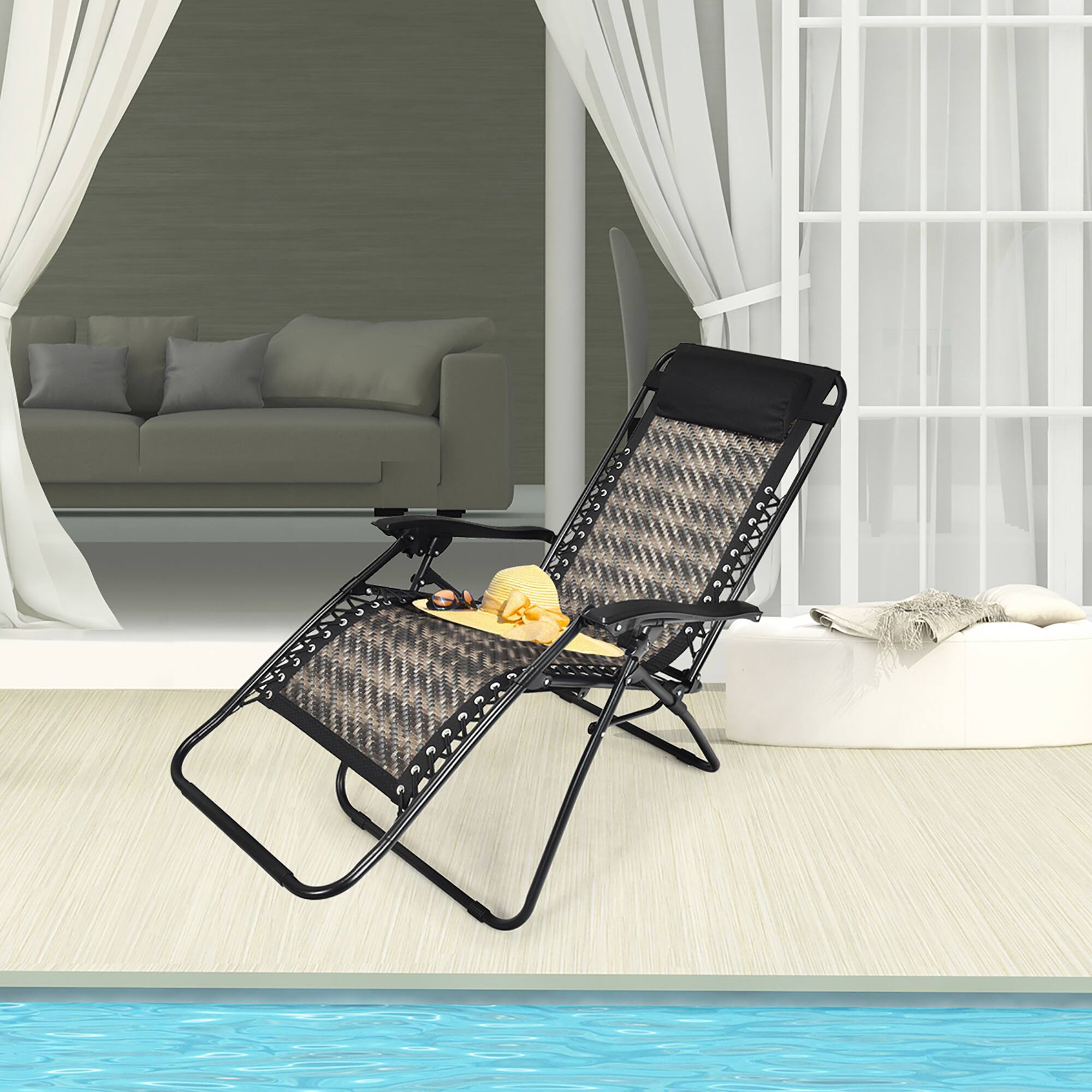Alt View 1. Costway - Costway Patio Rattan Zero Gravity Lounge Chair Folding Recliner W/Headrest - Mix Gray.