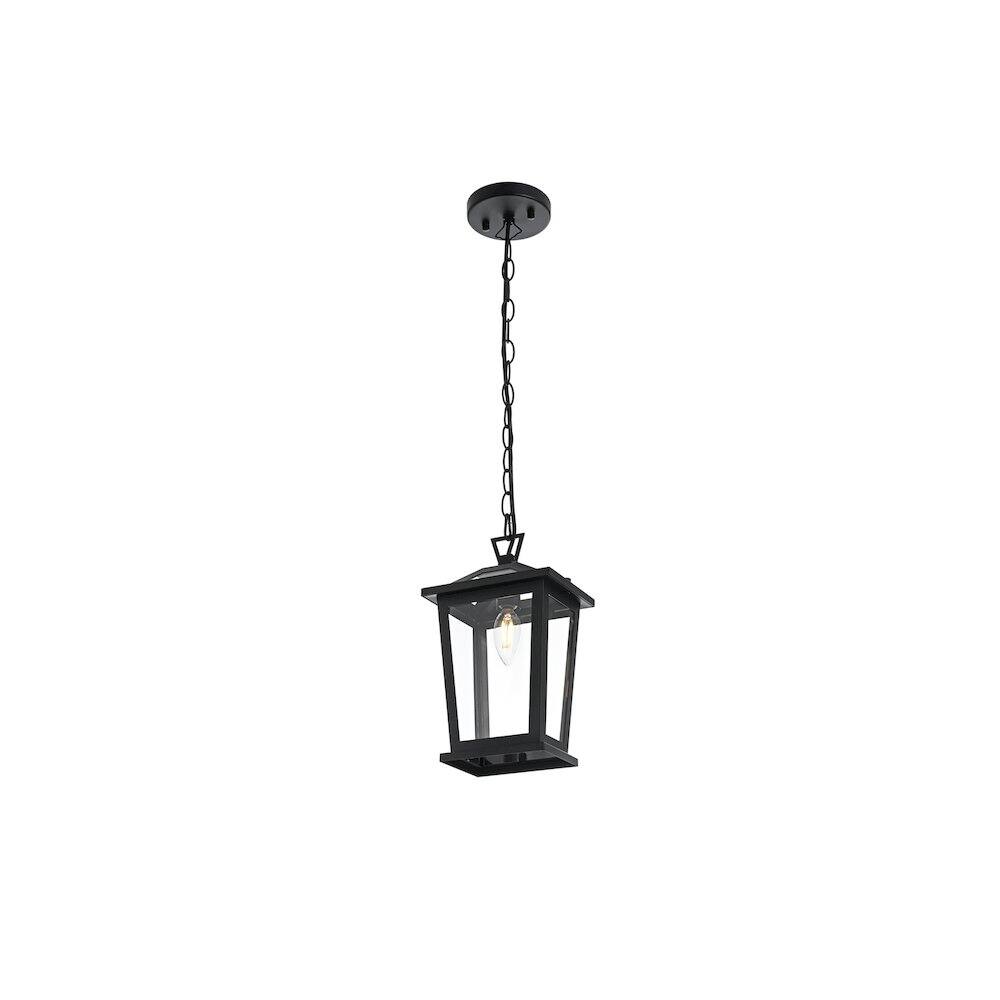 Angle. Elegant Lighting - Berks 7 inch Outdoor Pendant in Black - Black.
