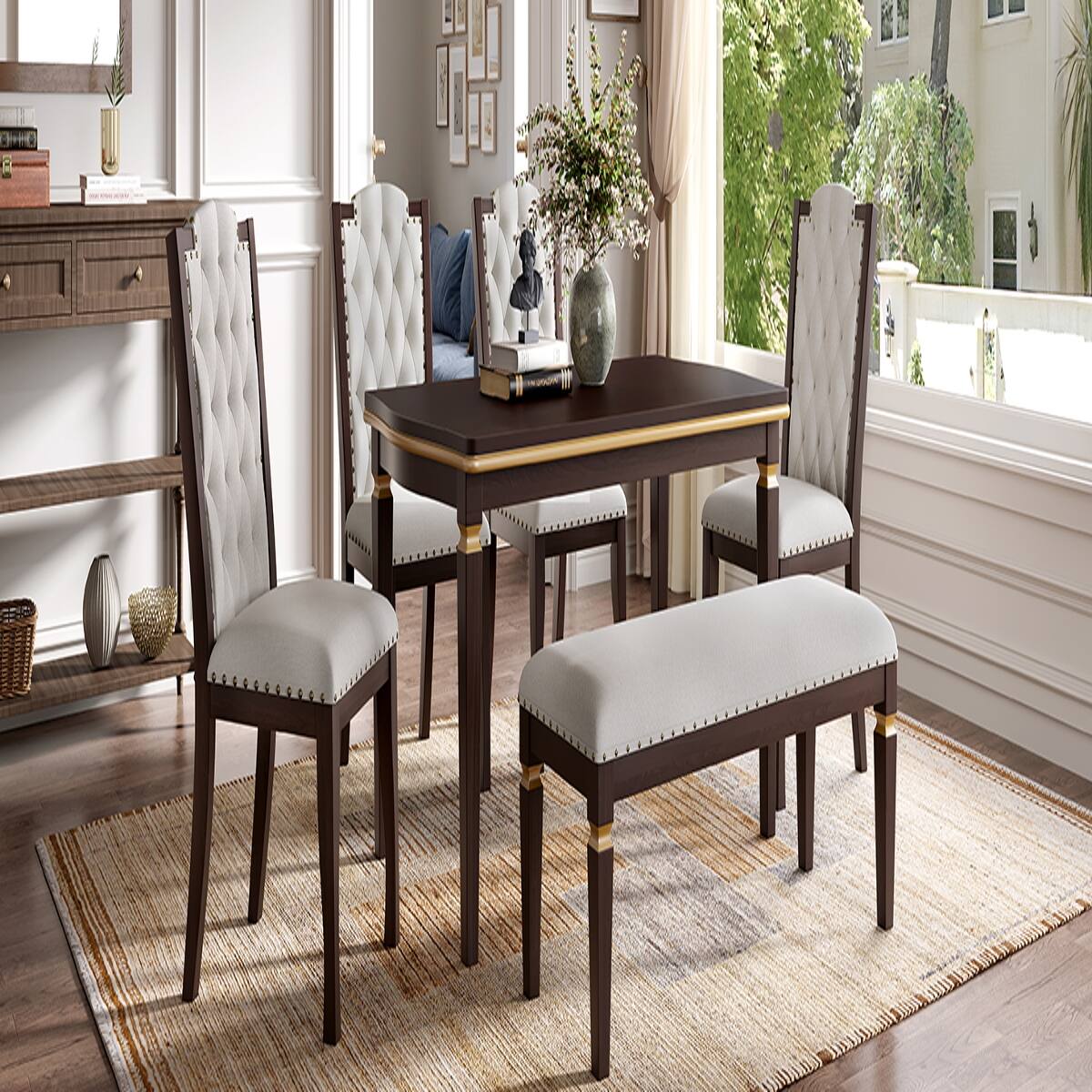 Alt View 3. Loheer - Loheer 6 Piece Dining Table Set With Bench, Espresso 60 Inch Rectangular Table - Espresso.