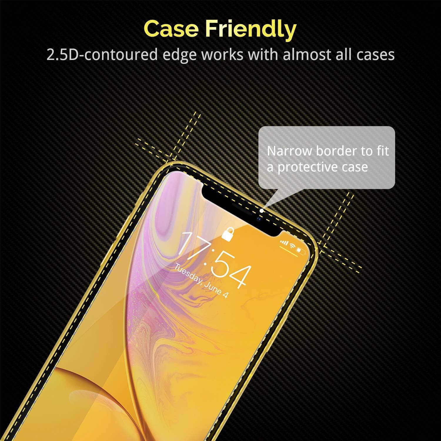Case Friendly  
2.5D-contoured edge works with almost all cases  
Narrow border to fit a protective case  
17:54 Tuesday, June 4