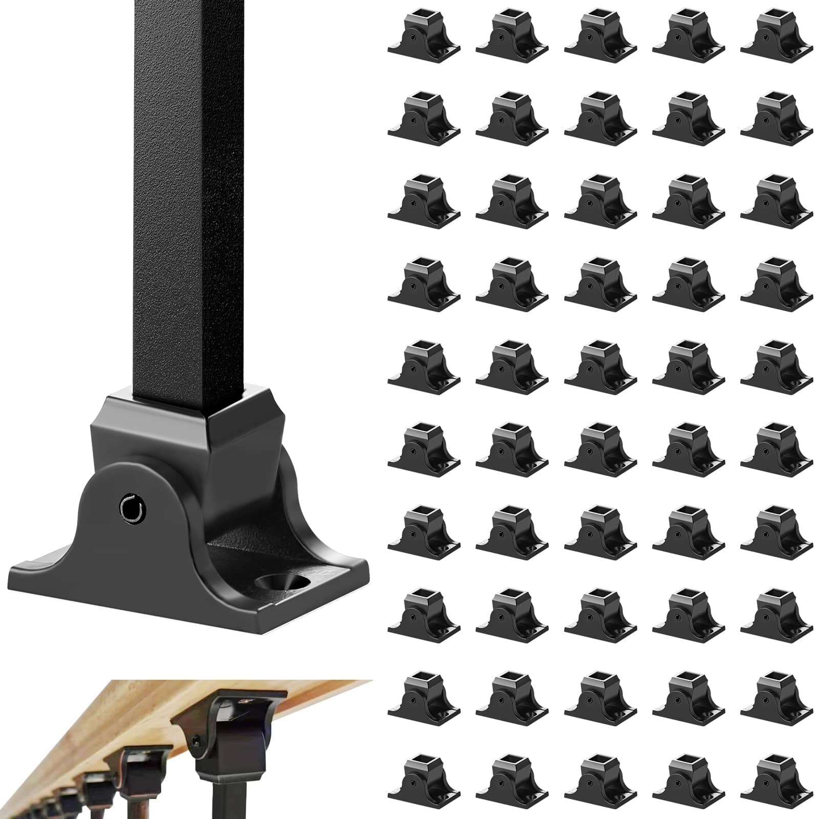 VEVOR - Aluminum Alloy Baluster Shoes Square Balusters Baluster Wrought Spindles for Staircase Slant Shoes with Screw Holes - Black
