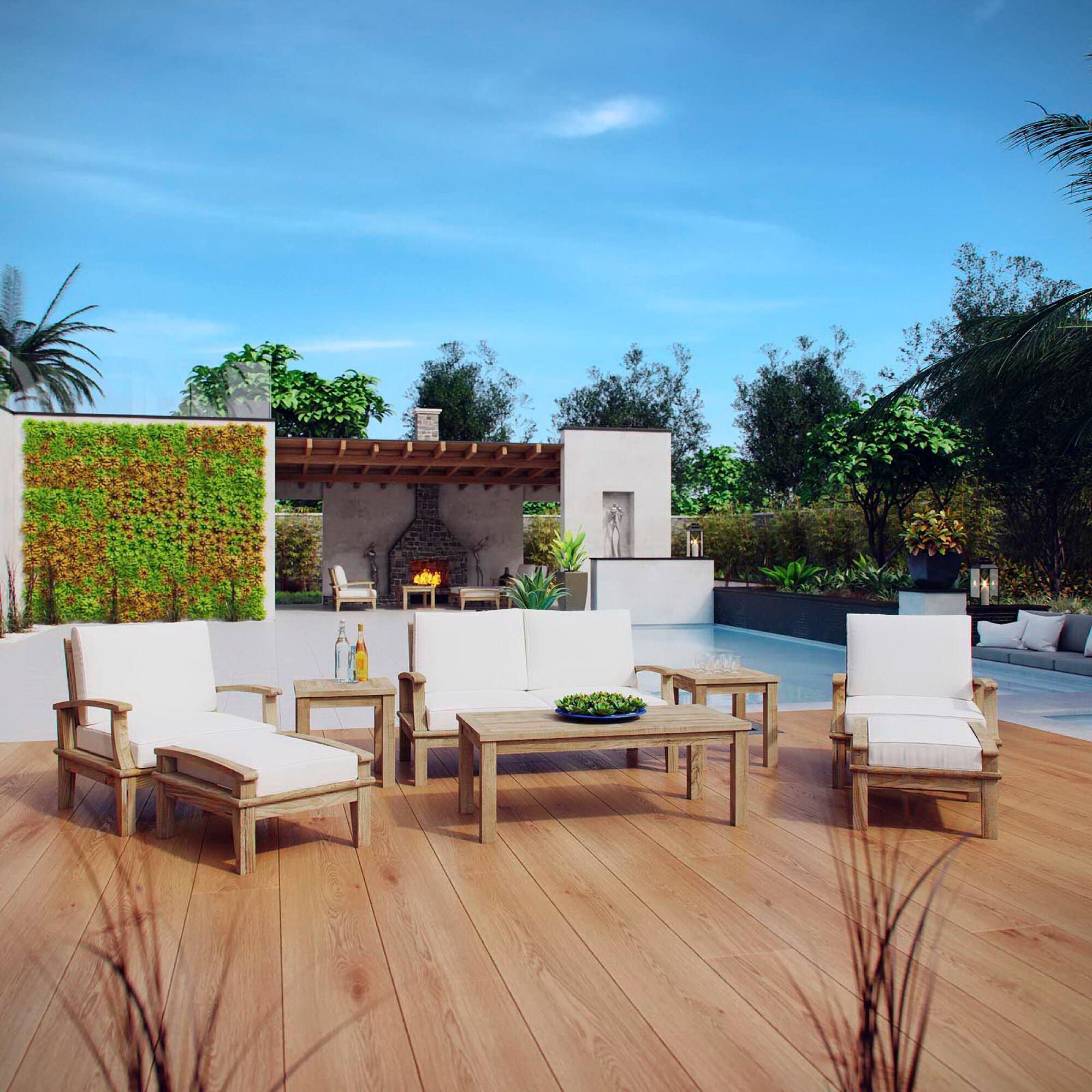 Front. Modway - Marina 8 Piece Outdoor Patio Teak Set by Modway - Natural White.