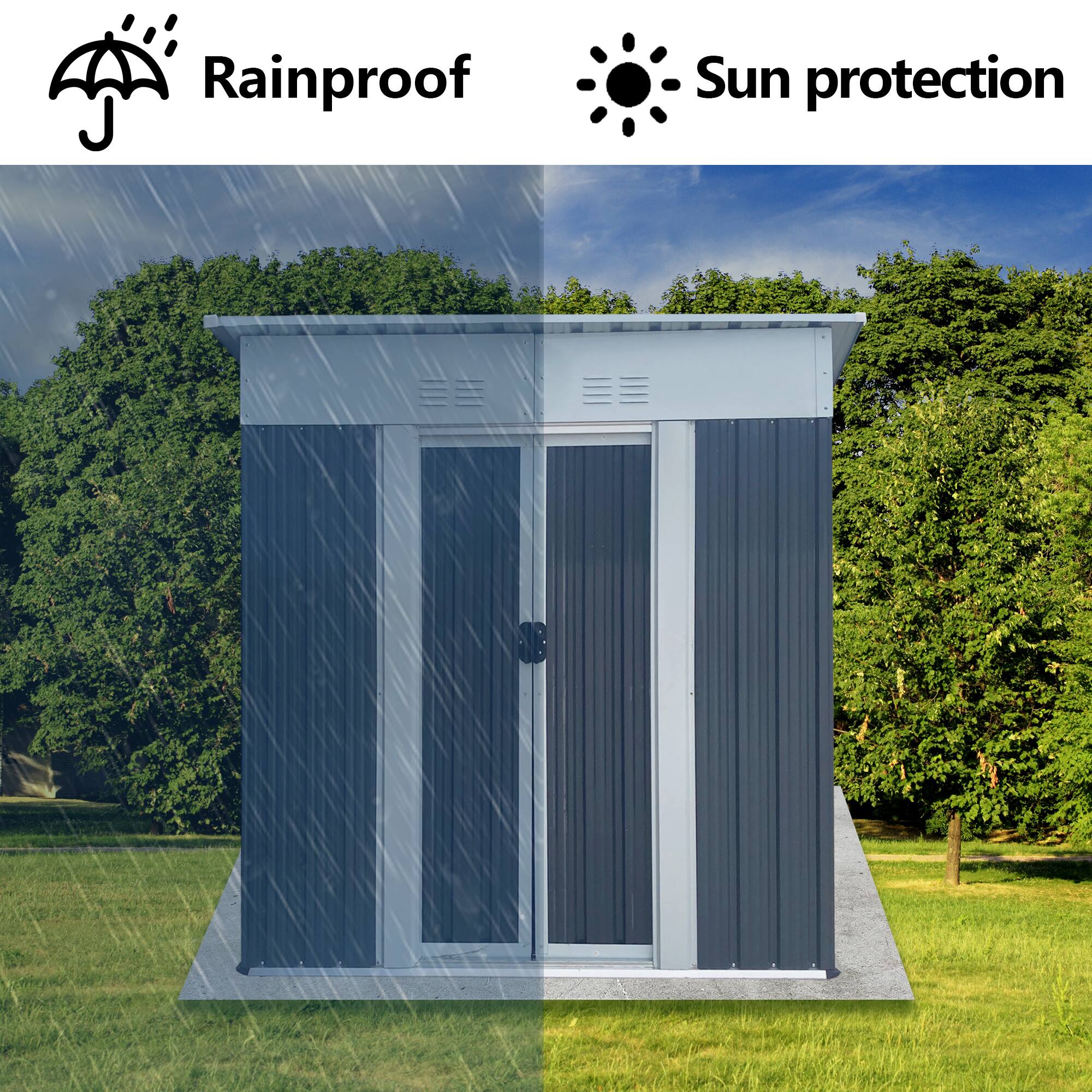 Angle. Anysun - 5 x 3 ft Gray Pent Roof Outdoor Metal Storage Shed for Tools, Bikes, and Garden Supplies - Grey.