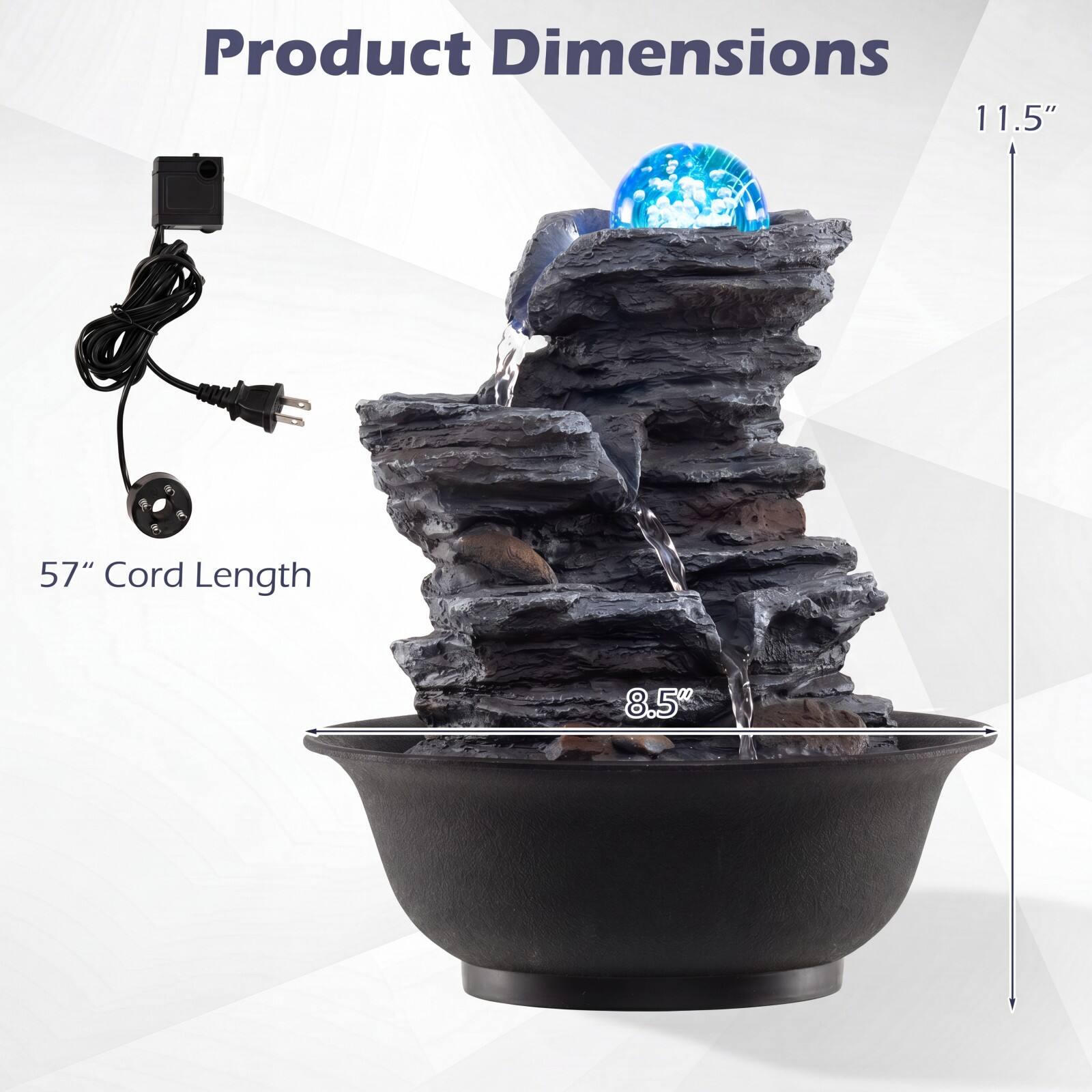 Product Dimensions  
11.5"  
57" Cord Length  
8.5"
