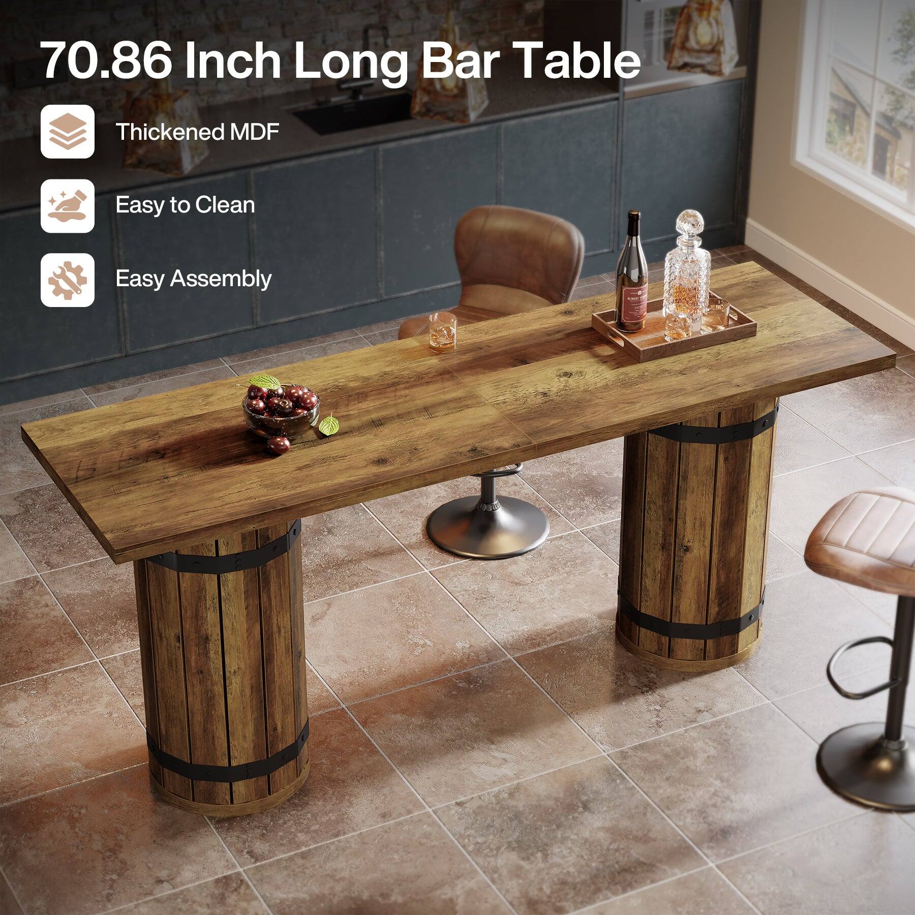 70.86 Inch Long Bar Table  
Thickened MDF  
Easy to Clean  
Easy Assembly