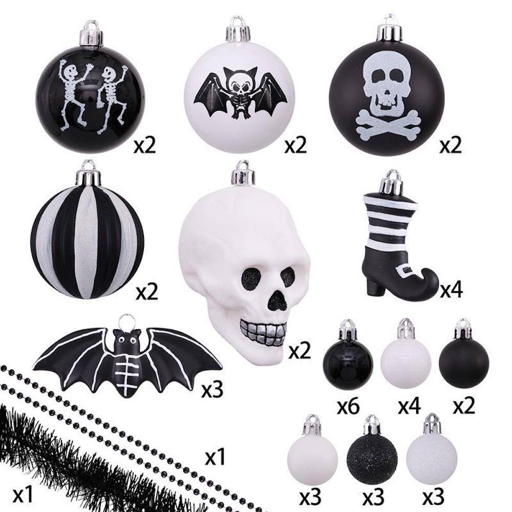 Left. OrnamentallyYou - Halloween Skeleton Black and White Ornament Set - Multi-colored.