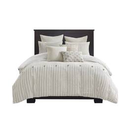 Gracie Mills - Cora Oversized Cotton Clipped Jacquard Comforter Set with Euro Shams Throw Pillows - Ivory