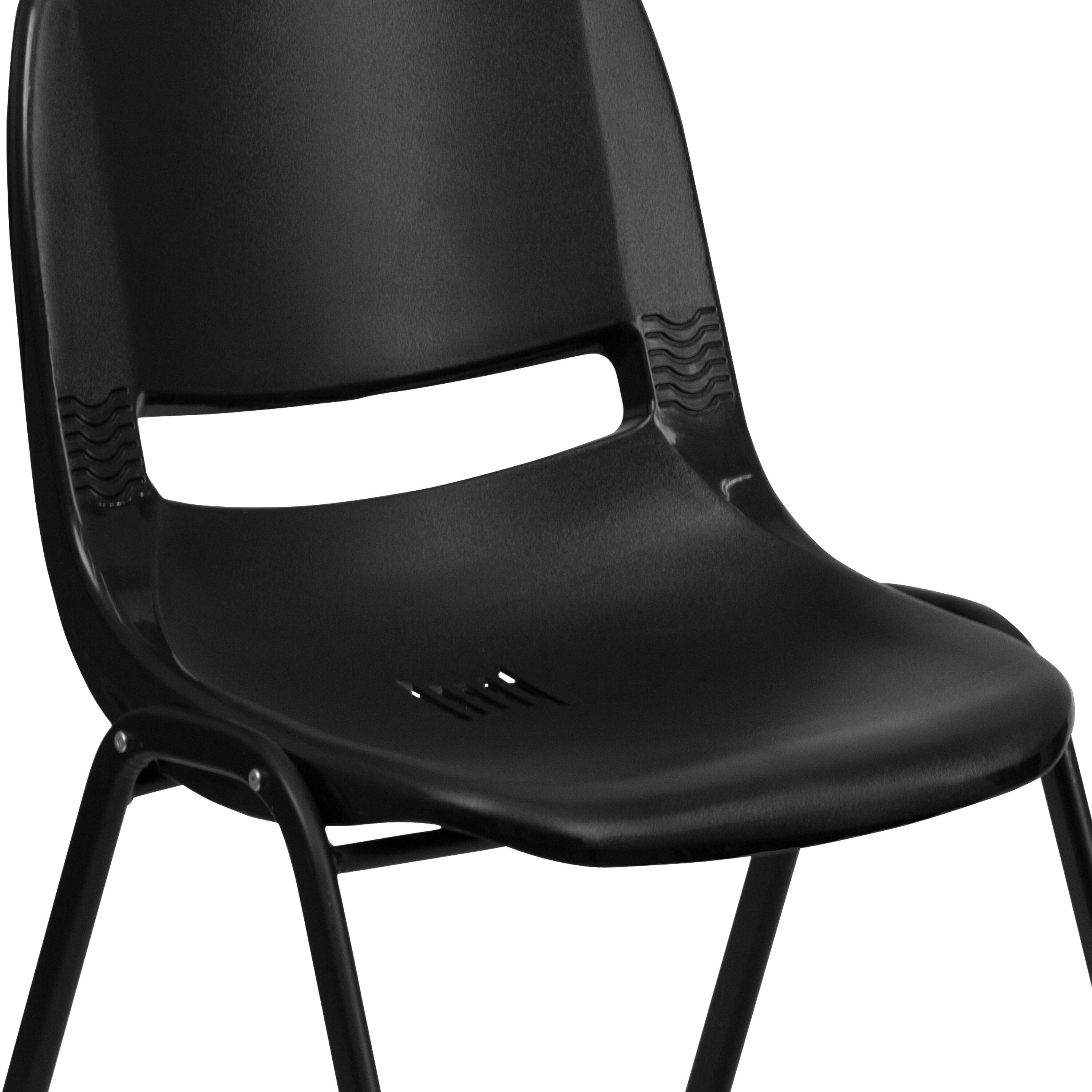 Alt View 10. Emma + Oliver - Ergonomic Kid's Shell Stack Chair - 12" Seat Daycare Home School - Black Plastic/Black Frame.