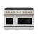 Front. ZLINE - 48 in. Wide 8 Burner Autograph 6.7 cu. ft. Freestanding Paramount Gas DuoPro Range in Satin Steel and Polished Gold - Stainless Steel.