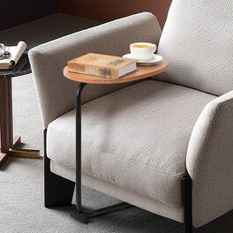 Oumilen - C-Shaped Side Table with Faux Marble Top - Brown