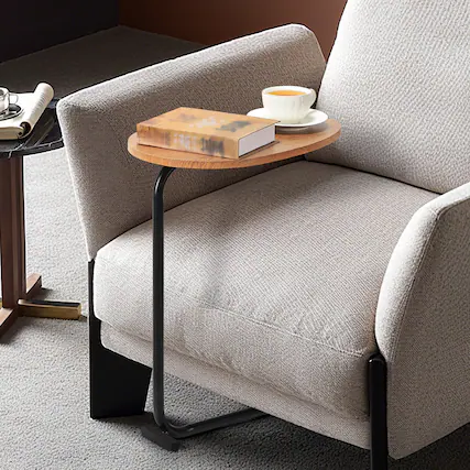 Front. Oumilen - C-Shaped Side Table with Faux Marble Top, Brown - Brown.
