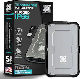 Titanium Micro - Titanium One 250GB External SSD, Rugged IP66 Water&Drop Resistance, Up to 500MB/s USB-C 3.2 Gen 2