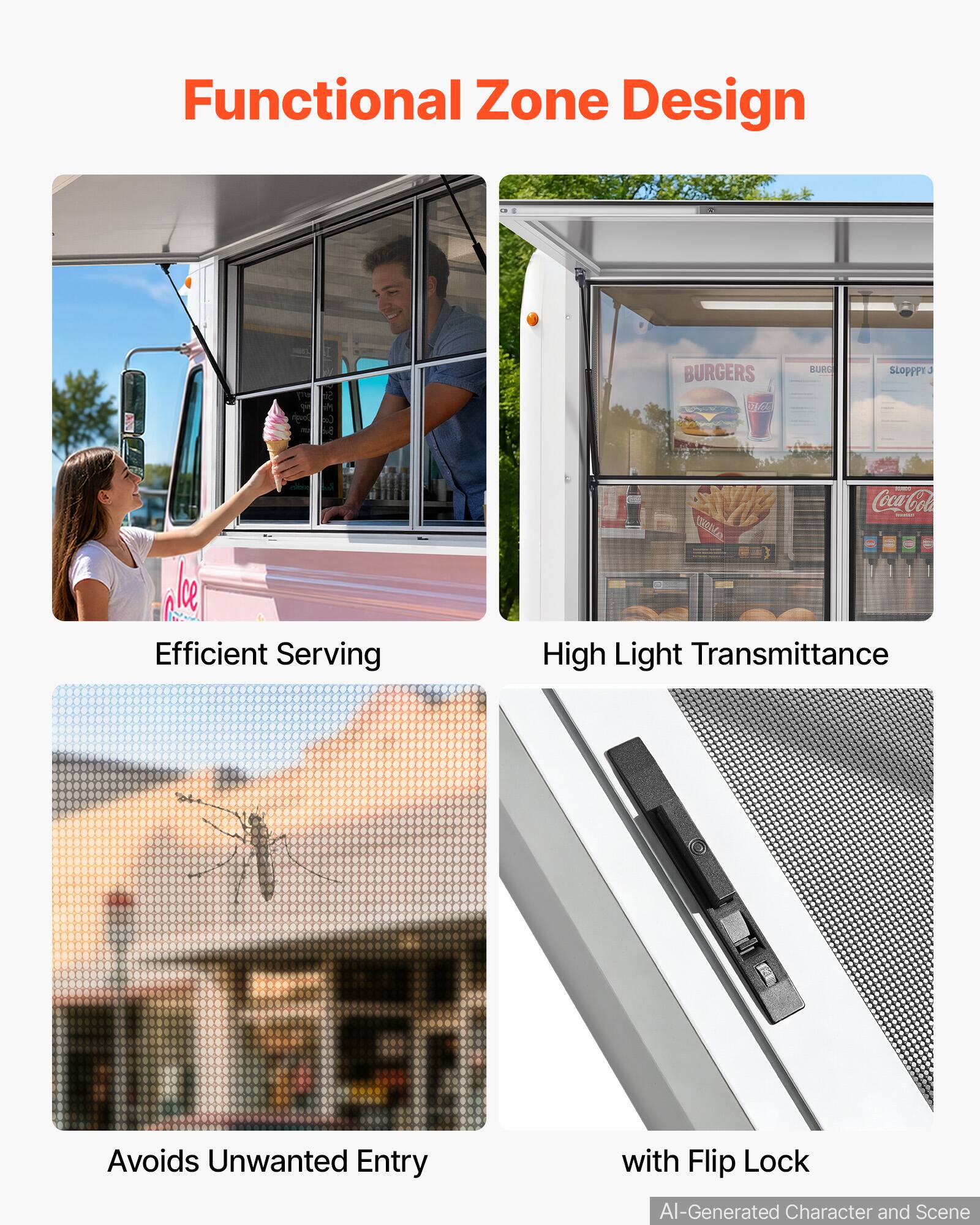 Functional Zone Design

Efficient Serving

High Light Transmittance

Avoids Unwanted Entry

with Flip Lock

AI-Generated Character and Scene