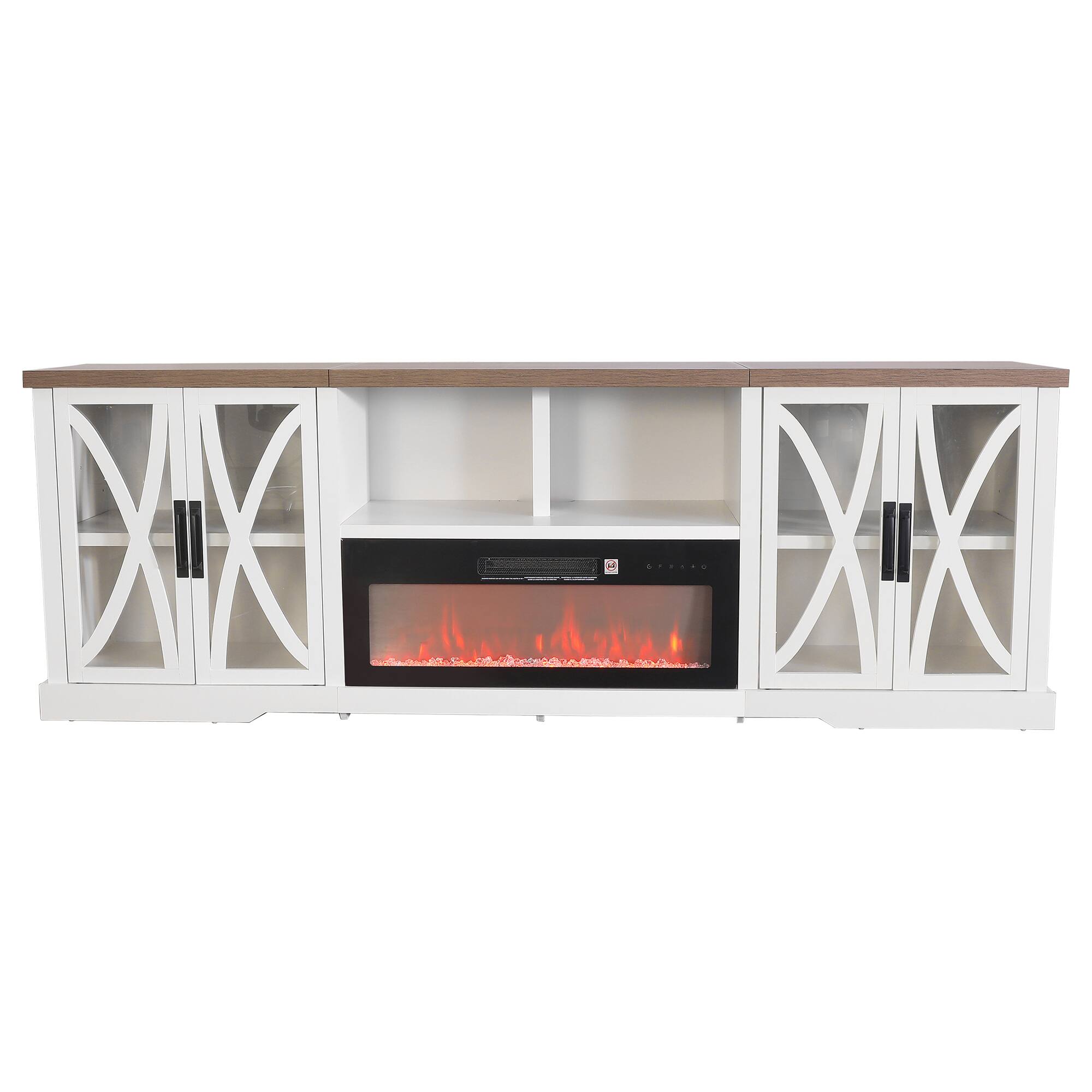 Alt View 5. Parrot Uncle - 93" Farmhouse White Electric Fireplace TV Stand Entertainment Center with Storage Shelves and Cabinets for TV up to 85" - White and Gray.