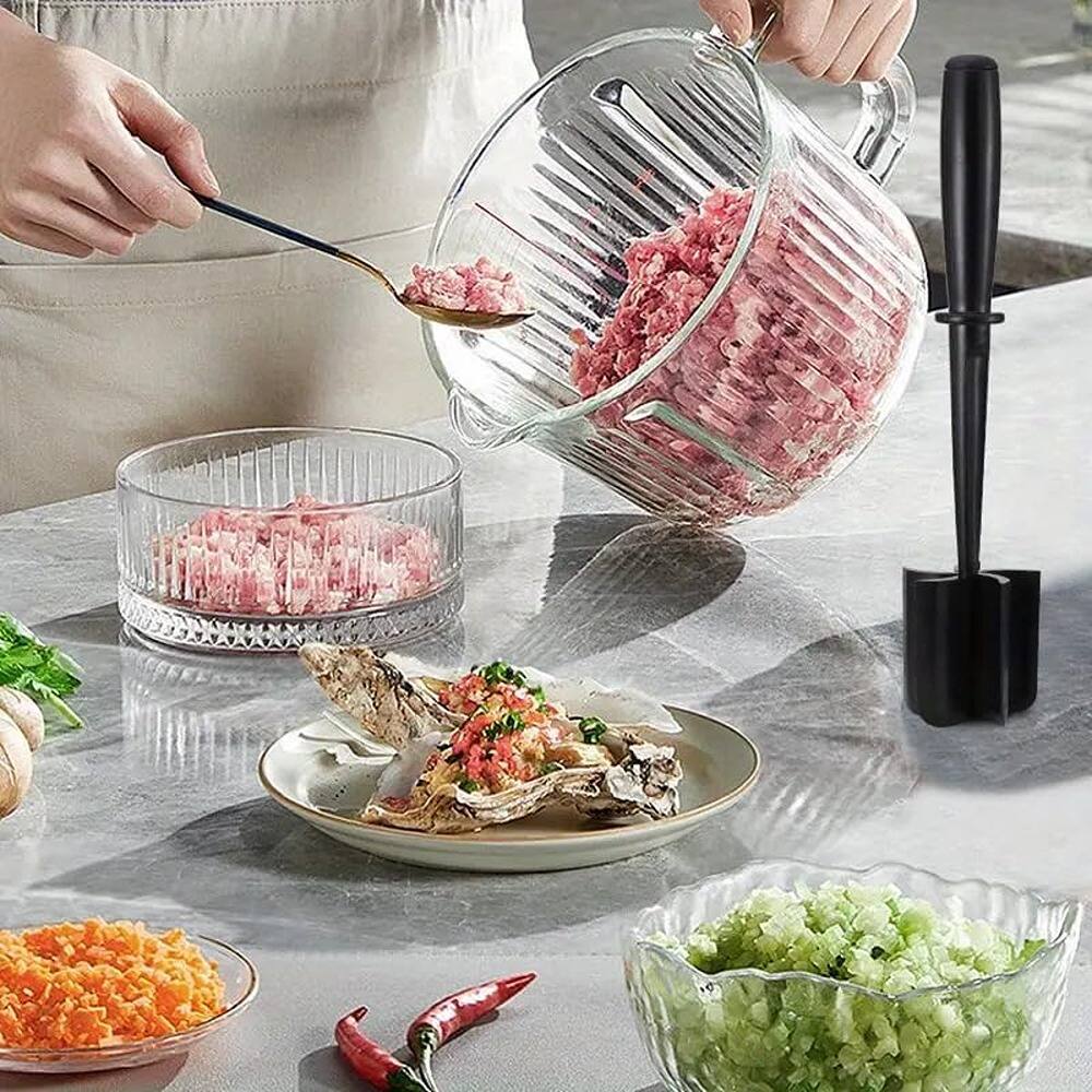 Left. MOSZAR LLC - Heat-Resistant Nylon Meat Chopper Hamburger Masher Black.