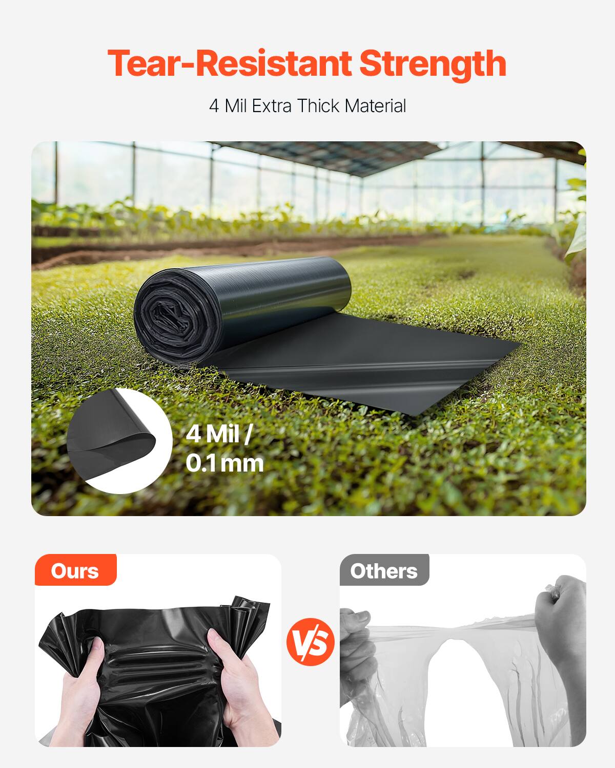 Tear-Resistant Strength, 4 Mil Extra Thick Material, 4 Mil / 0.1 mm, Ours, Others, VS