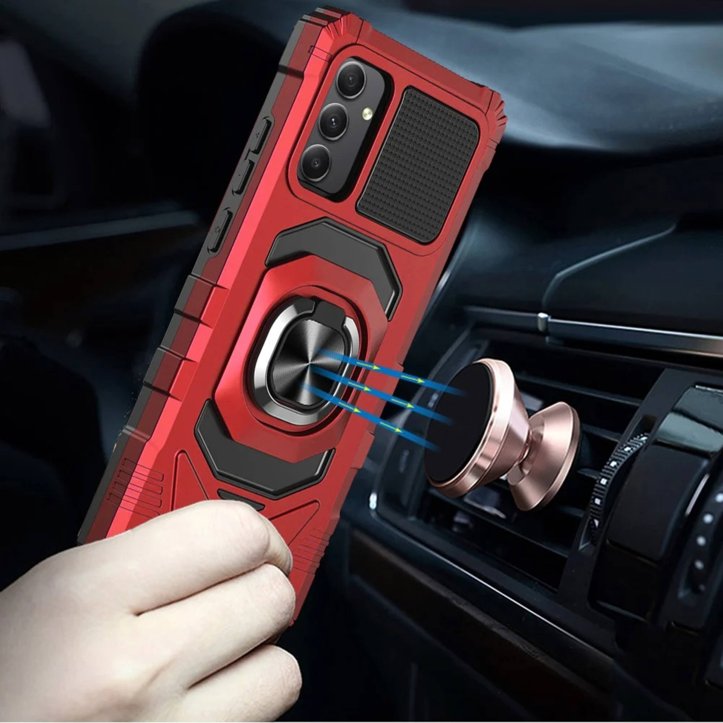Angle. Kitcheniva - Magnetic Ring Stand Case For Samsung Galaxy A15 5G Rugged Protection Red - Red.