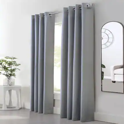 Front. Commonwealth Home Fashions - Habitat Margaret Light Filtering Provide Daytime Privacy Woven Textured Pattern Grommet Curtain Panel 52" x 108" Grey - Grey.