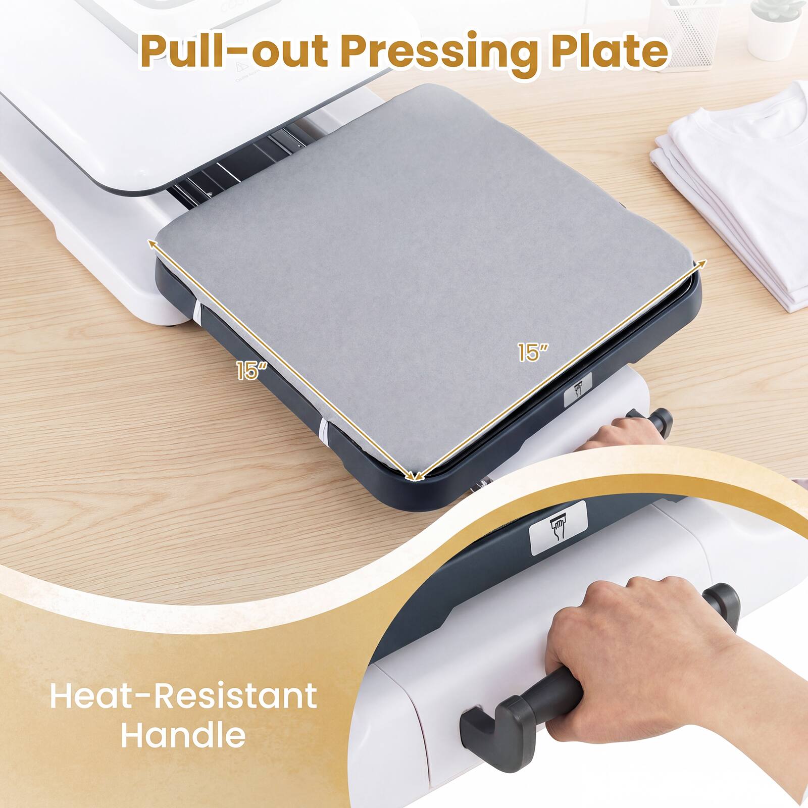 Pull-out Pressing Plate 15" x 15" with Heat-Resistant Handle