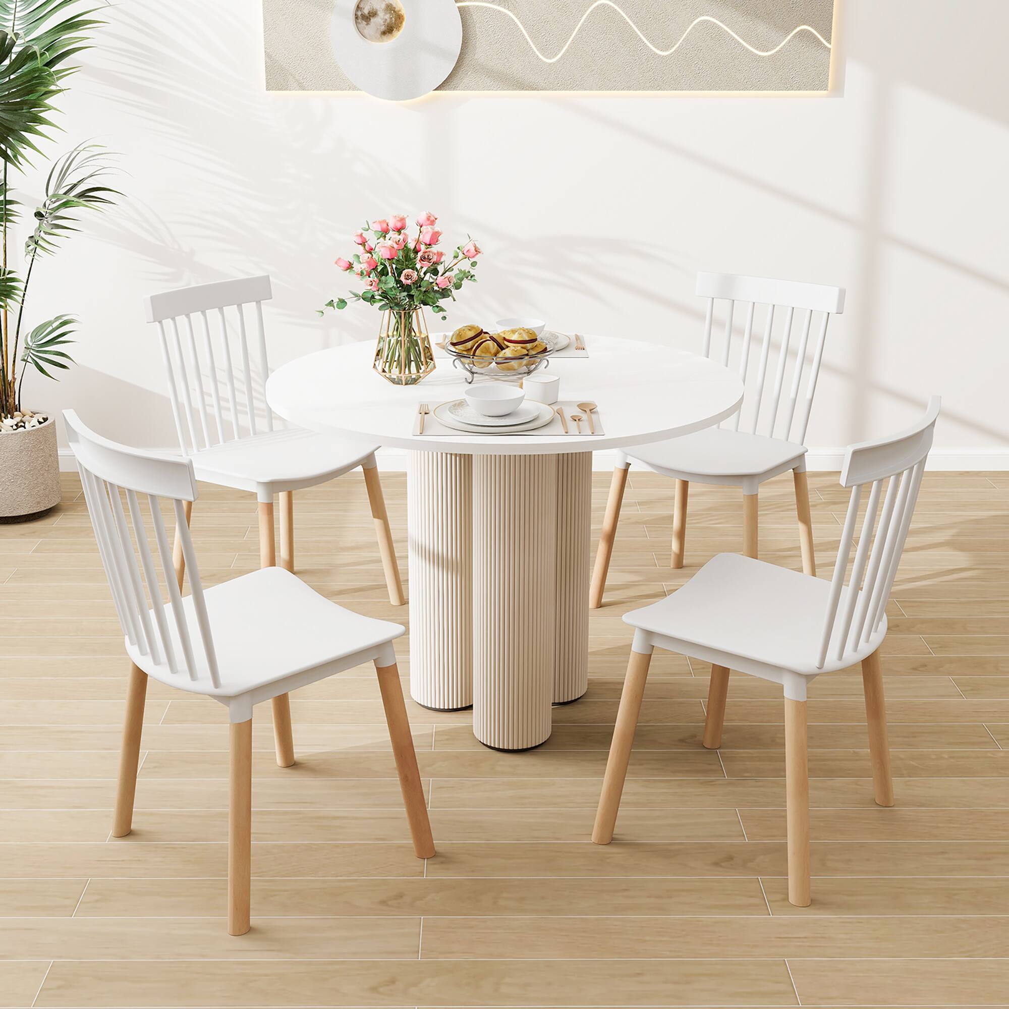 Alt View 3. Gymax - Gymax Set of 4 Windsor Dining Chairs Dining Chairs w/ Spindle Backs & Curved Seats White - White.