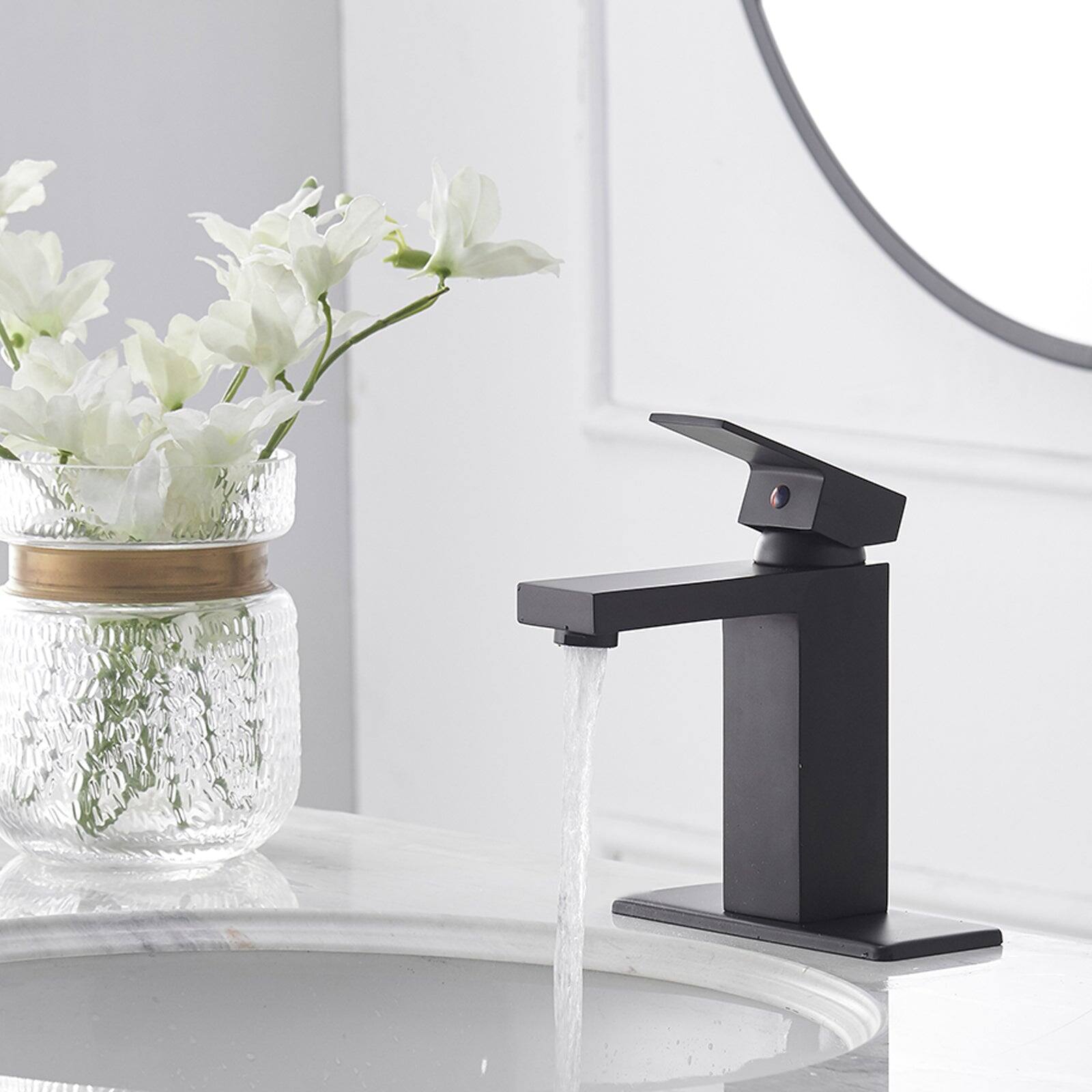 Alt View 2. Boyel Living - Single Handle Single Hole Bathroom Faucet with Deck Plate and Pop Up Drain in Matte Black - Matte Black.