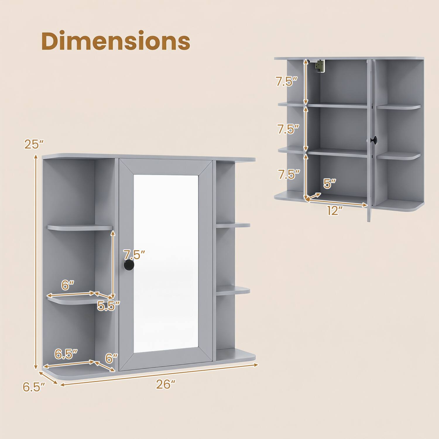 Dimensions
- 25"
- 7.5"
- 7.5"
- 7.5"
- 5"
- 12"
- 7.5"
- 6"
- 5.5"
- 6.5"
- 6"
- 6.5"
- 26"