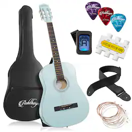 Ashthorpe - Beginner Acoustic Guitar Package - Starter Kit - Light Blue