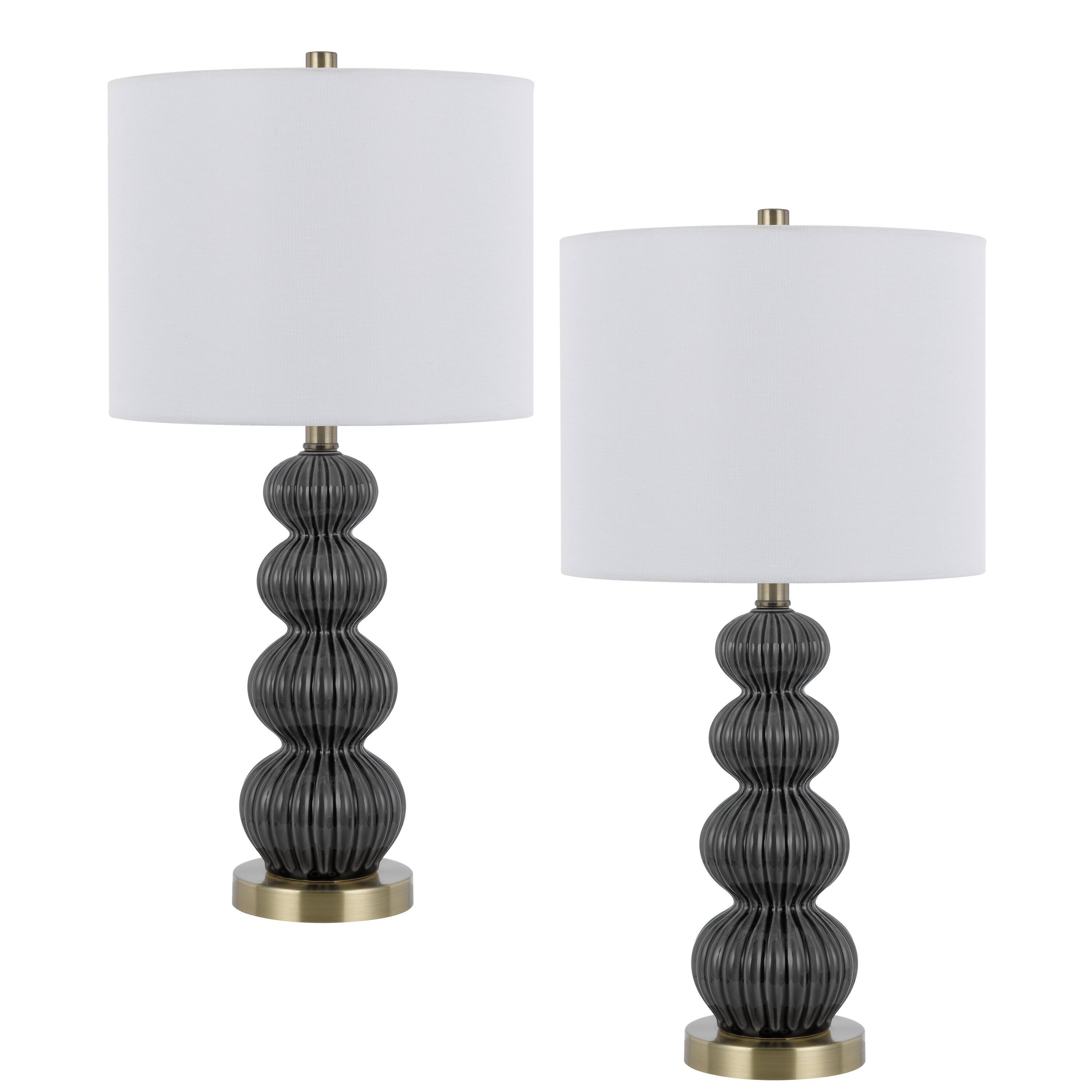 Manhattan Lane - Lomy 26 Inch Table Lamp Set of 2, Stacked Ball, Shade - White, Gray, Brass
