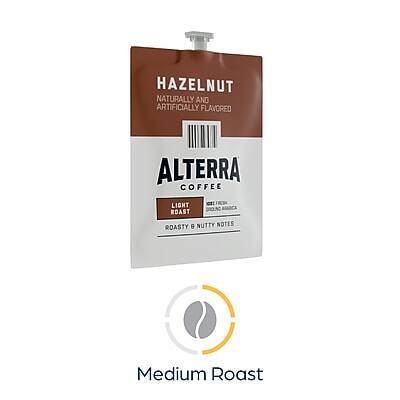 HAZELNUT  
NATURALLY AND ARTIFICIALLY FLAVORED  

ALTERRA COFFEE  
LIGHT ROAST  
ROASTY TO NUTTY NOTES  

Medium Roast