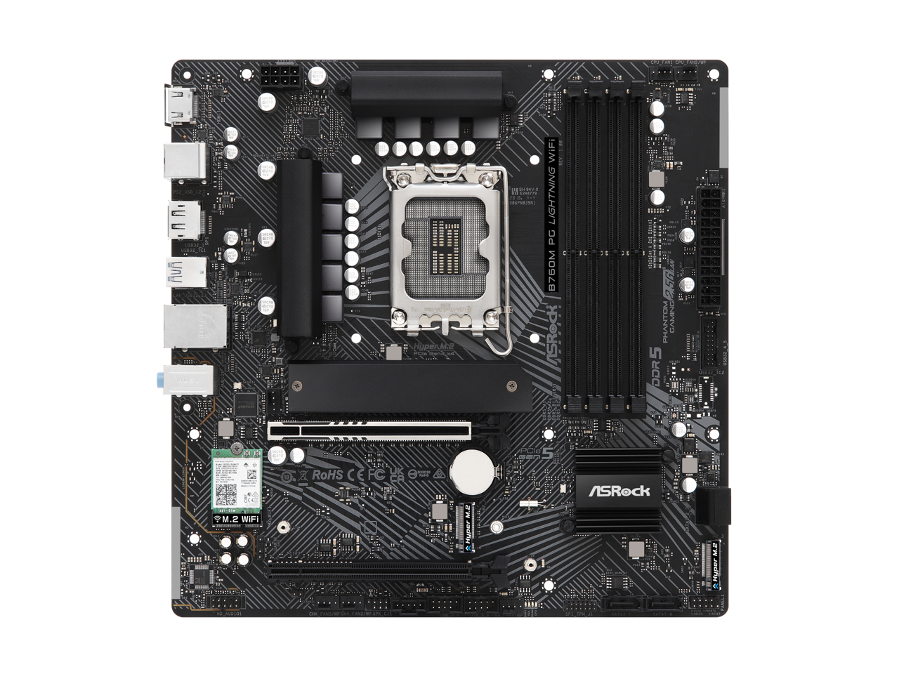 TA 2: a yny LmNE T WiF - .. E paris 12 .. LIGHTNING B PC 8760M 1 RJ Huper PGle Carund M:2 ASRock no0n: PHANTOM ONINVO DORS LUN TT RoHS C E 5 ASRock C M.2 2 WiFi n1** L .I.E - S Huper H M.A Hyper o I