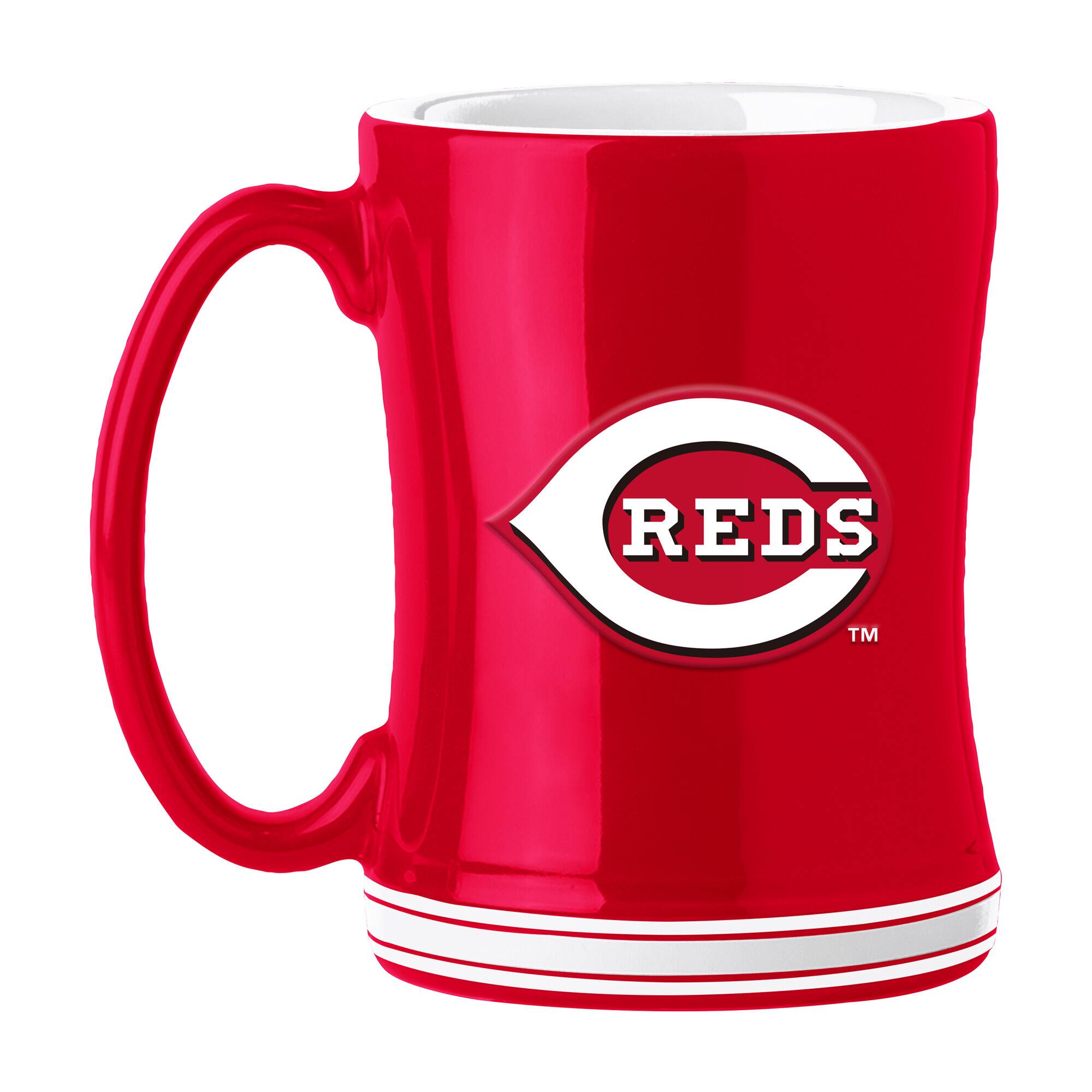 Front. Logo Brands - Cincinnati Reds 14oz. Relief Mug - Multicolor.