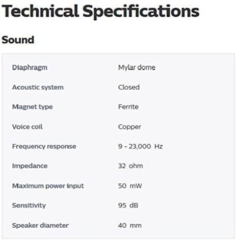 Technical Specifications

Sound
- Diaphragm: Mylar dome
- Acoustic system: Closed
- Magnet type: Ferrite
- Voice coil: Copper
- Frequency response: 9 - 23,000 Hz
- Impedance: 32 ohm
- Maximum power input: 50 mW
- Sensitivity: 95 dB
- Speaker diameter: 40 mm