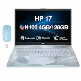HP - Refurbished Excellent - Upgraded - 17 Laptop 17.3 HD+ Display (N100, 4GB, 128GB SSD, Intel UHD, Win 11 Home S-Mode) w/Dockztorm Wireless Mouse - Cloud Blue