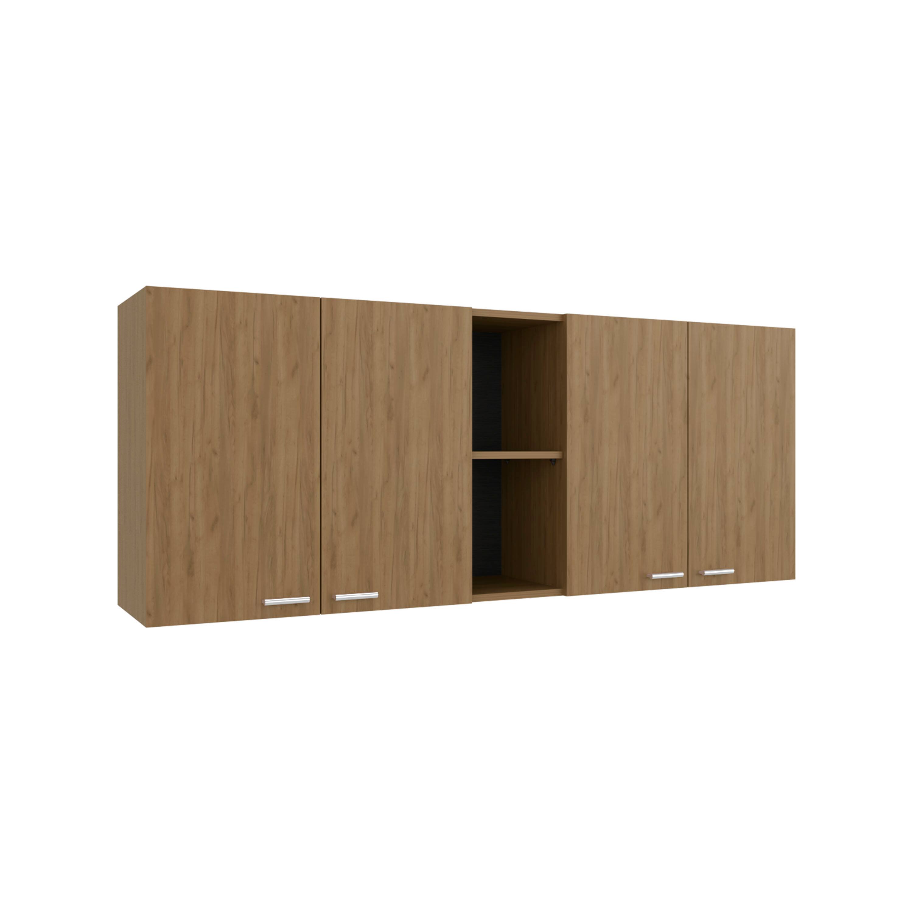 Back. TuHome - Portofino 150 Wall Cabinet, Double Door, Two External Shelves, Two Interior Shelves, Natural Oak - Beige.