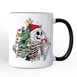 OrnamentallyYou - Sorta Merry Christmas Skeleton Mug, Sarcastic Holiday Gift - White