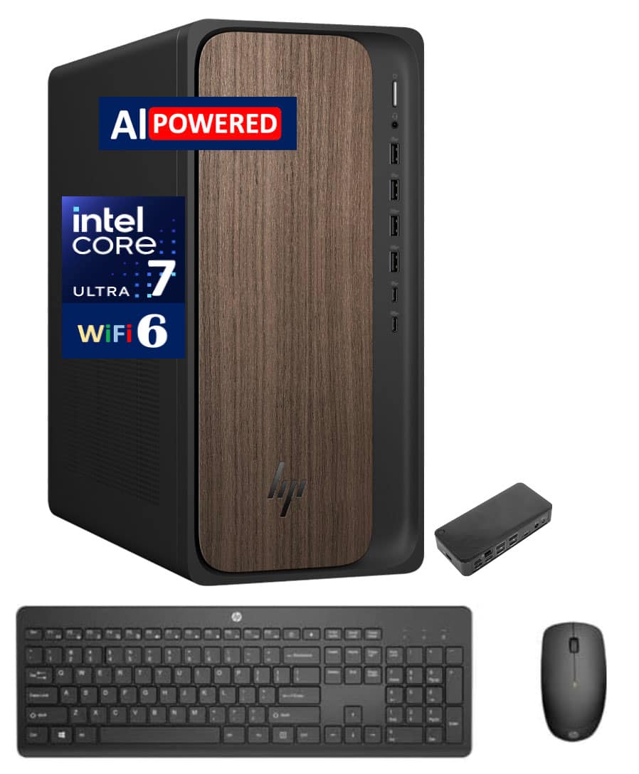 HP - OmniDesk Desktop (Intel Ultra 7-265, 32GB DDR5, 2TB PCIe SSD, Intel Graphics, WiFi 6, Bluetooth 5.2, Win 11 Pro) - Dark Wood