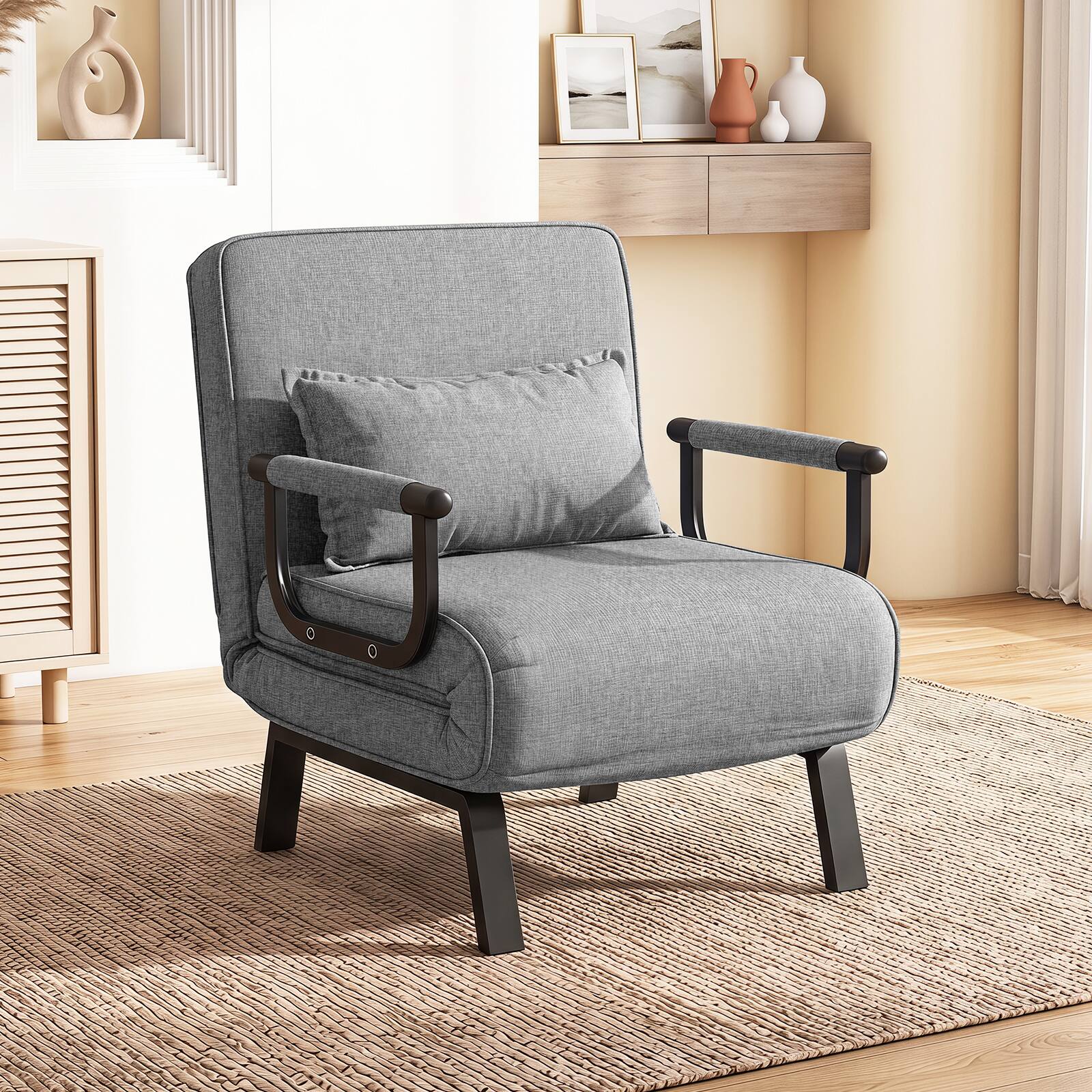 Alt View 3. Gymax - Gymax Convertible Sofa Bed 4-in-1 Folding Arm Chair Sleeper w/ 6-Position Adjustable Backrest - Gray.