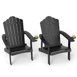 Costway - 2PCS Patio Adirondack Chair Weather Resistant Garden Deck W/Cup Holder - Black