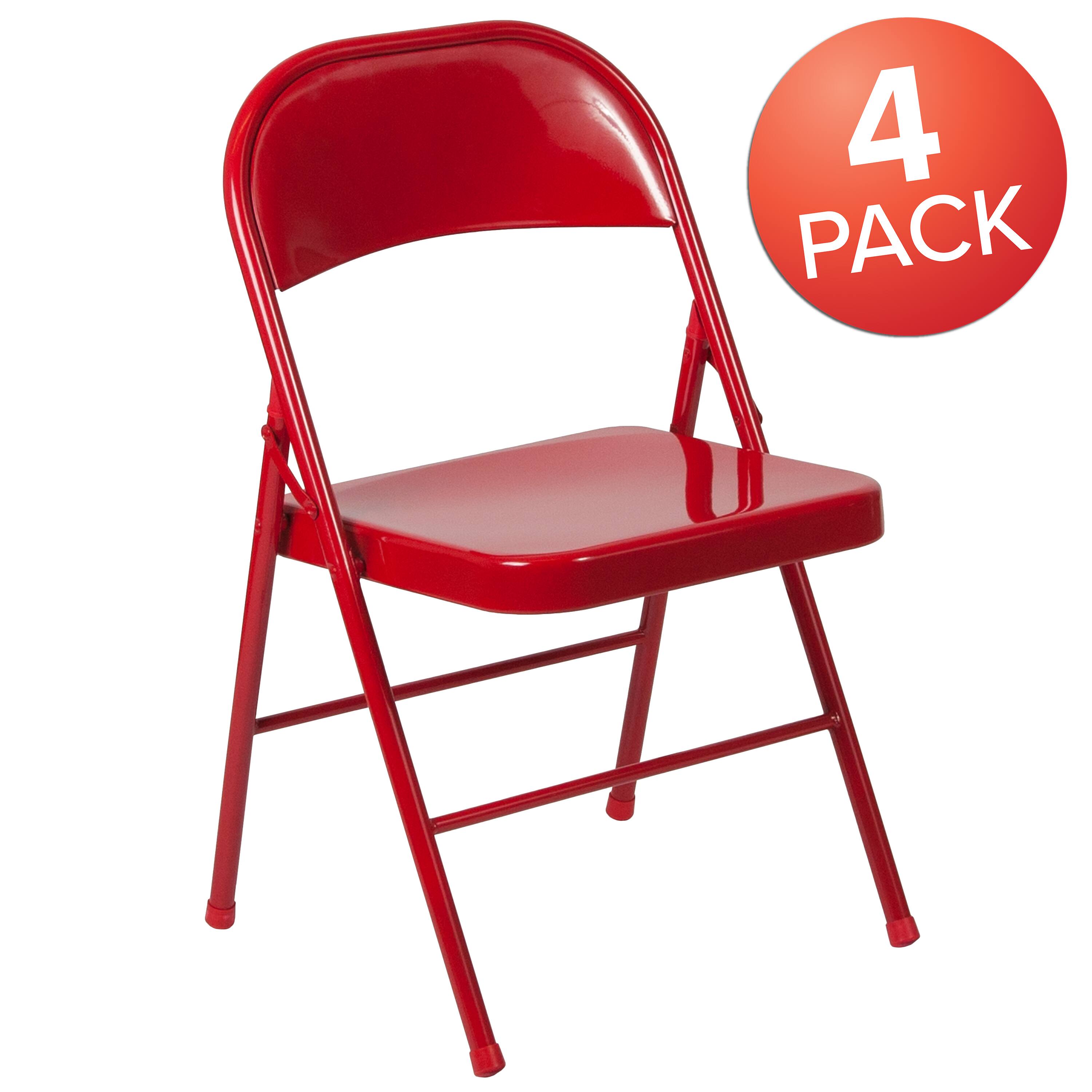Alt View 1. Emma + Oliver - 4 Pack Double Braced Commercial Party Events Steel Metal Folding Chair - Red.