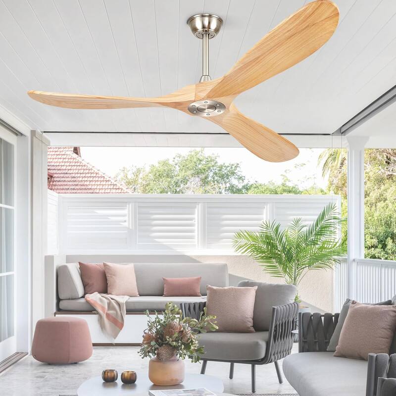 Alt View 5. Sofucor - Sofucor 60 Inch Modern Ceiling Fan No Light DC Motor 3 Solid Wood Blades Ceiling Fan With Remote Farmhouse Ceiling Fans - Nickel Wood.