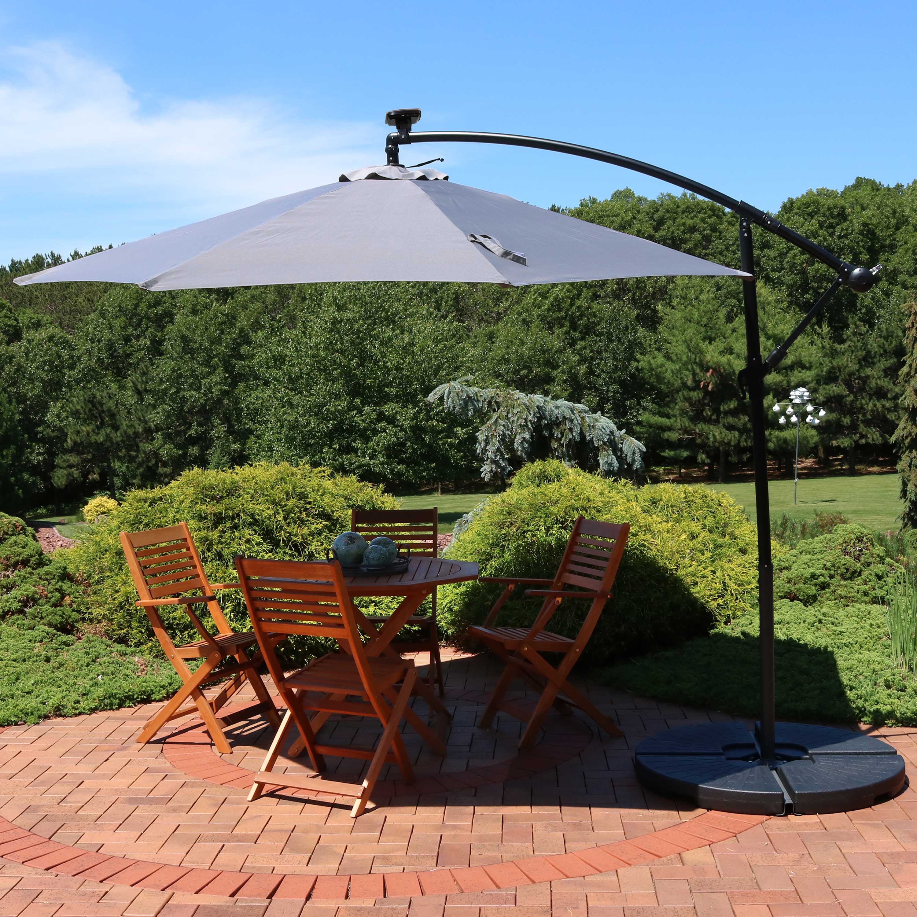 Alt View 3. Sunnydaze - 9.5 ft Solar Cantilever Offset Patio Umbrella - Smoke.