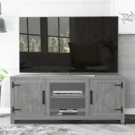 Ihomeadore - 58" Farmhouse TV Stand with Open Storage Shelves and Cabinets for TV up to 65" - Gray