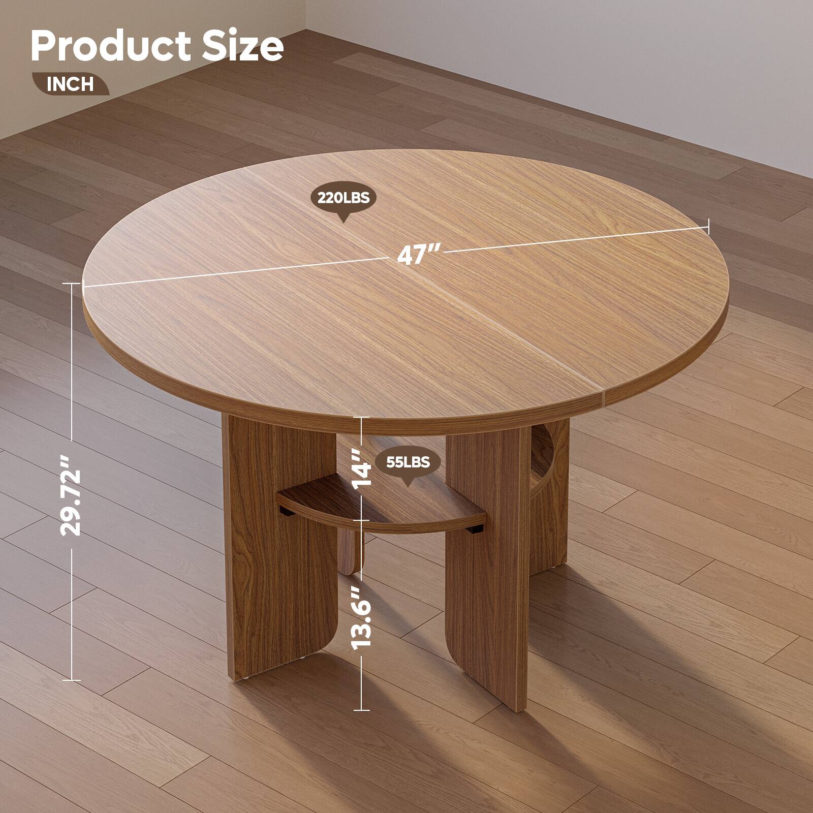 Product Size  
INCH  
220LBS  
47"  
29.72"  
55LBS  
14"  
13.6"