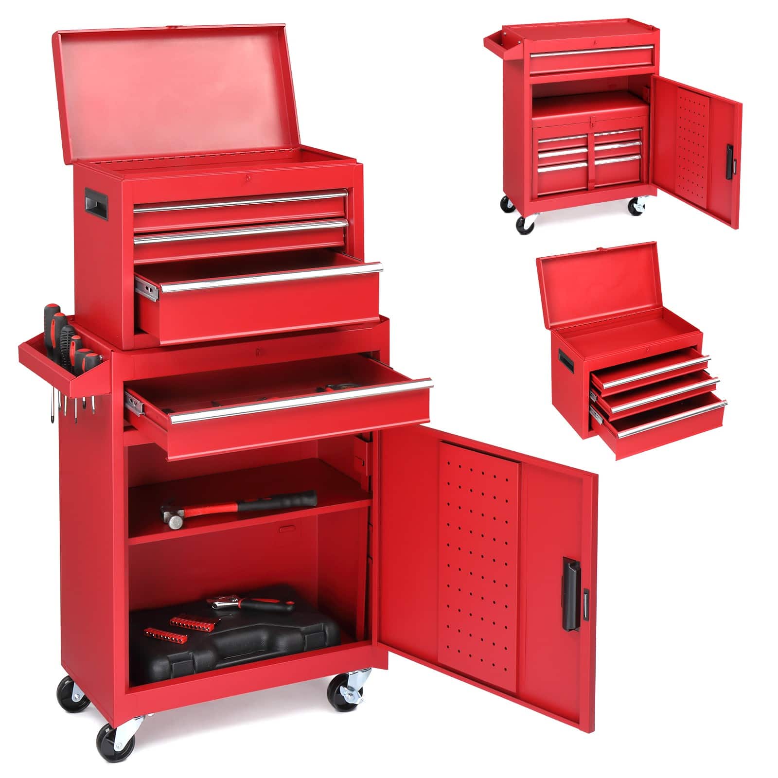 Front. Winado - Rolling 4-drawer Tool Chest Mechanic Tool Organizer Tool Box with Adjustable Shelf & Lockable Wheel for Garage, Workshop - Red.