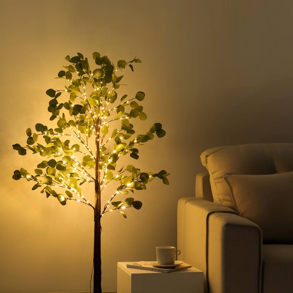Angle. Lamp Depot - Lighted Eucalyptus Tree Floor Lamp - Multicolor.