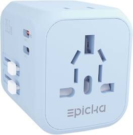 Epicka - Dual AC Outlet 35W Universal Travel Adapter with 2 USB-C PD Fast Charging & 3 USB-A (TA-205 - Blue